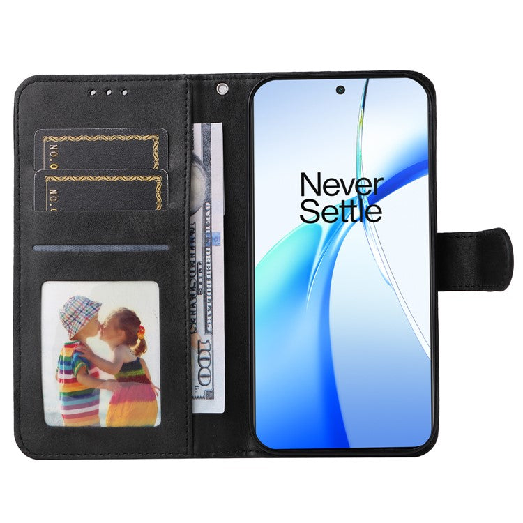 For OnePlus Ace 3V 5G Case PU Leather 3 Card Slots Wallet Calf Texture Phone Cover - Black