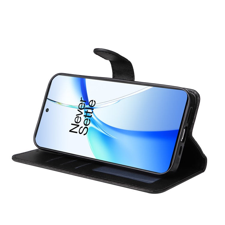 For OnePlus Ace 3V 5G Case PU Leather 3 Card Slots Wallet Calf Texture Phone Cover - Black