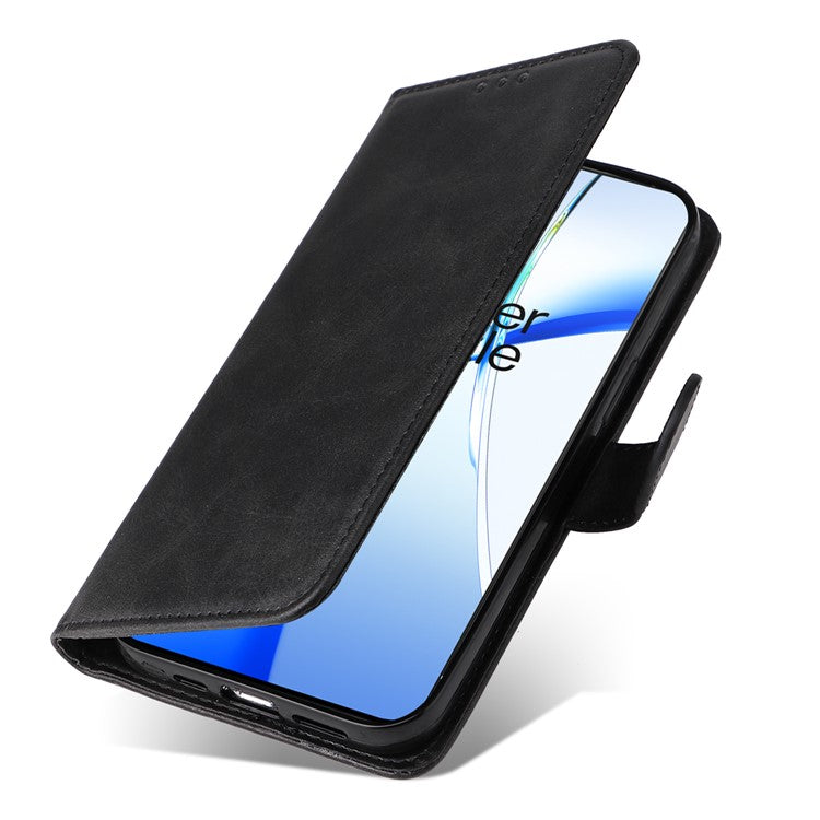 For OnePlus Ace 3V 5G Case PU Leather 3 Card Slots Wallet Calf Texture Phone Cover - Black