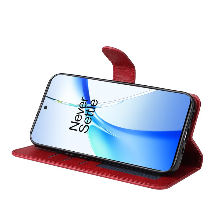 For OnePlus Ace 3V 5G Case PU Leather 3 Card Slots Wallet Calf Texture Phone Cover - Red