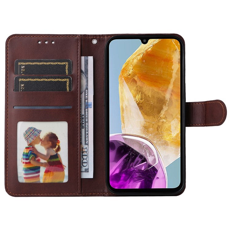 For Samsung Galaxy M15 5G / F15 5G Case PU Leather Phone Cover with Viewing Stand / 3 Card Holder - Brown