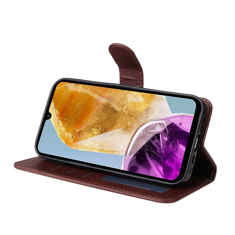 For Samsung Galaxy M15 5G / F15 5G Case PU Leather Phone Cover with Viewing Stand / 3 Card Holder - Brown