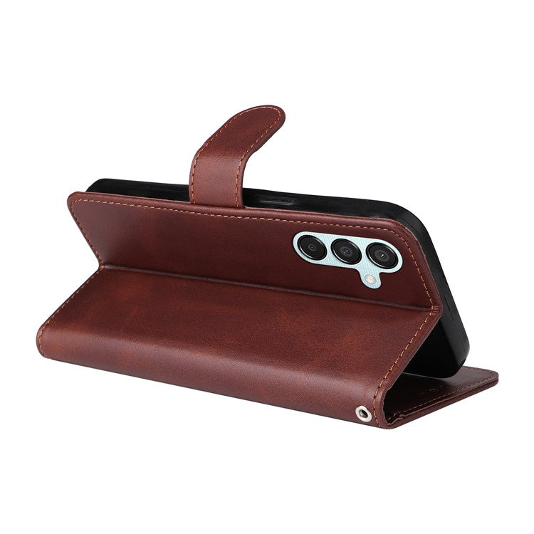 For Samsung Galaxy M15 5G / F15 5G Case PU Leather Phone Cover with Viewing Stand / 3 Card Holder - Brown