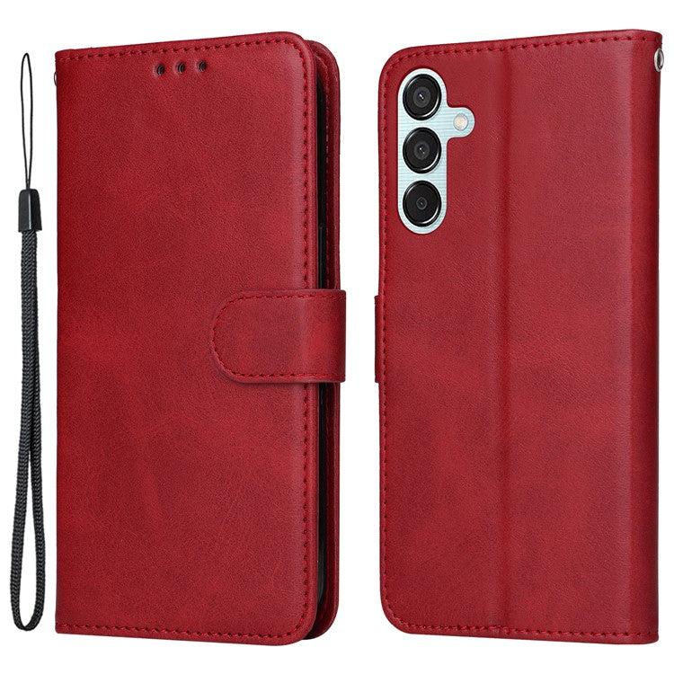 For Samsung Galaxy M15 5G / F15 5G Case PU Leather Phone Cover with Viewing Stand / 3 Card Holder - Red