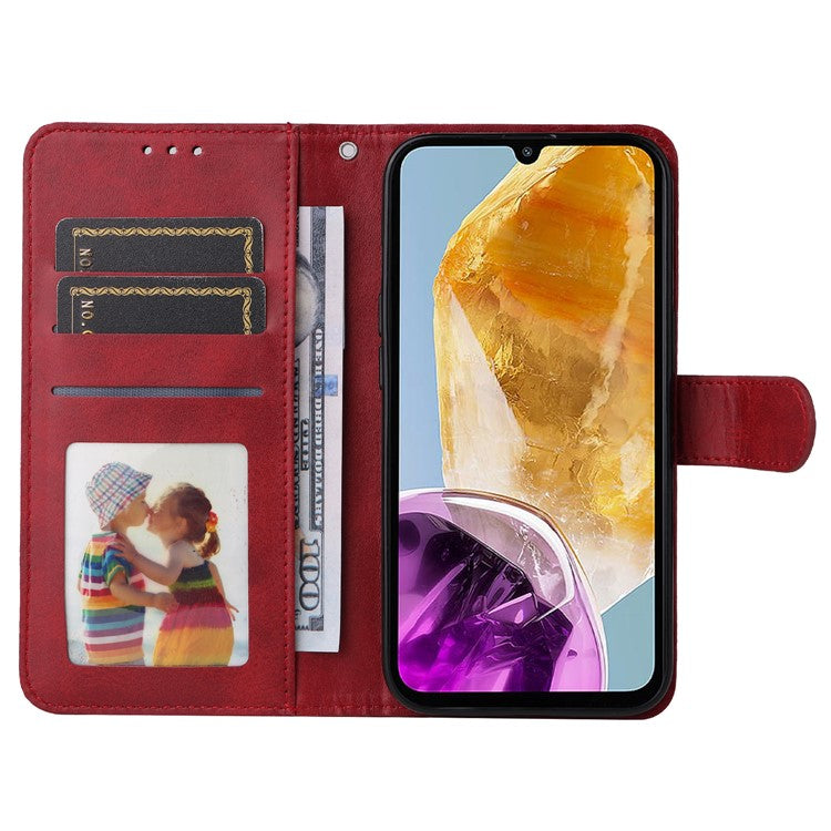 For Samsung Galaxy M15 5G / F15 5G Case PU Leather Phone Cover with Viewing Stand / 3 Card Holder - Red