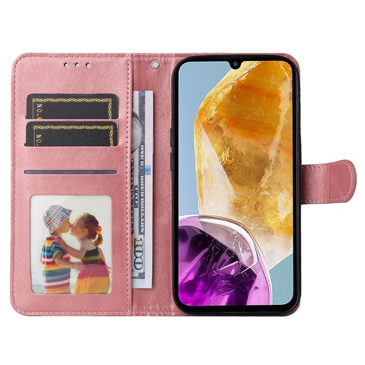 For Samsung Galaxy M15 5G / F15 5G Case PU Leather Phone Cover with Viewing Stand / 3 Card Holder - Pink