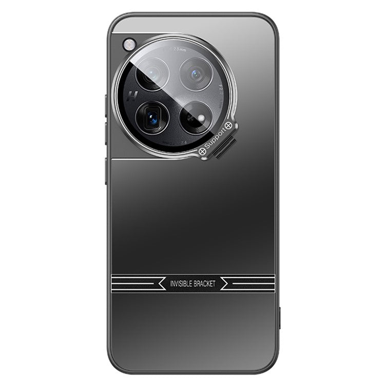 For OnePlus 12 5G Cell Phone Cases Matte PC+TPU Cover with Lens Frame Kickstand - Black