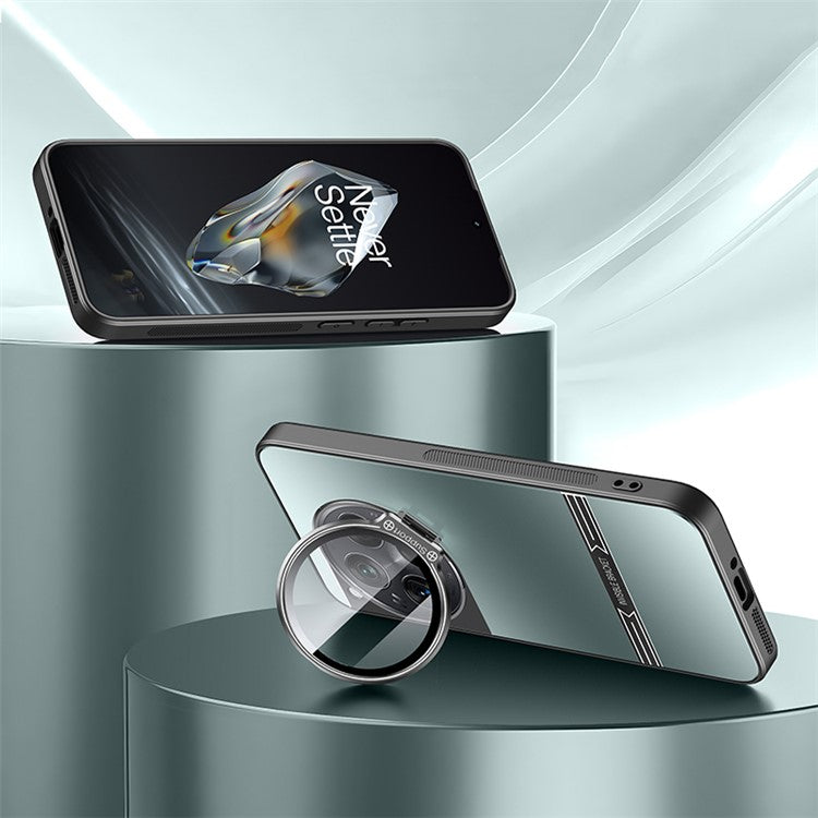 For OnePlus 12 5G Cell Phone Cases Matte PC+TPU Cover with Lens Frame Kickstand - Cyan