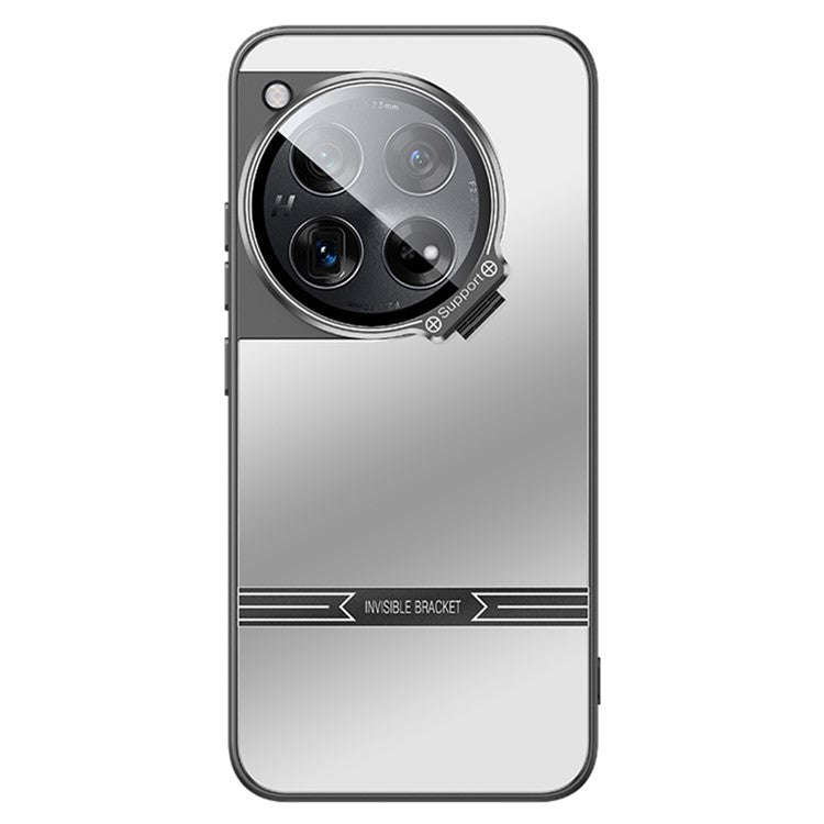 For OnePlus 12 5G Cell Phone Cases Matte PC+TPU Cover with Lens Frame Kickstand - Silver