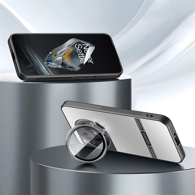 For OnePlus 12 5G Cell Phone Cases Matte PC+TPU Cover with Lens Frame Kickstand - Silver