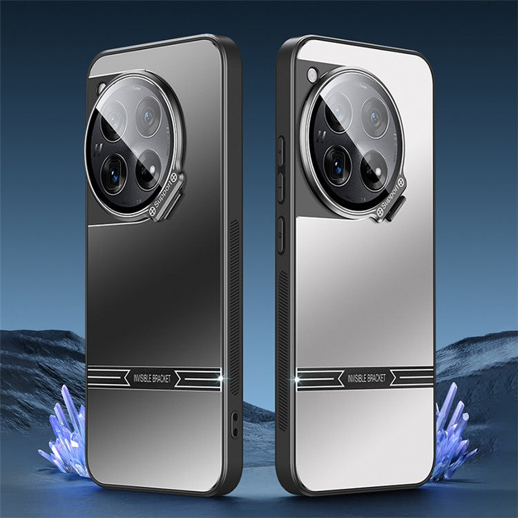 For OnePlus 12 5G Cell Phone Cases Matte PC+TPU Cover with Lens Frame Kickstand - Silver