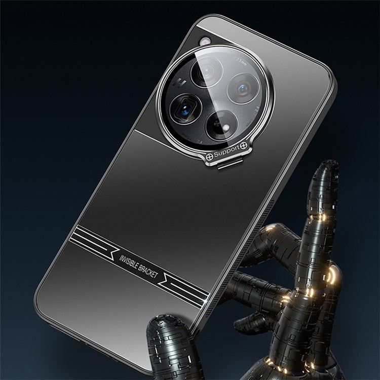 For OnePlus 12 5G Cell Phone Cases Matte PC+TPU Cover with Lens Frame Kickstand - Silver