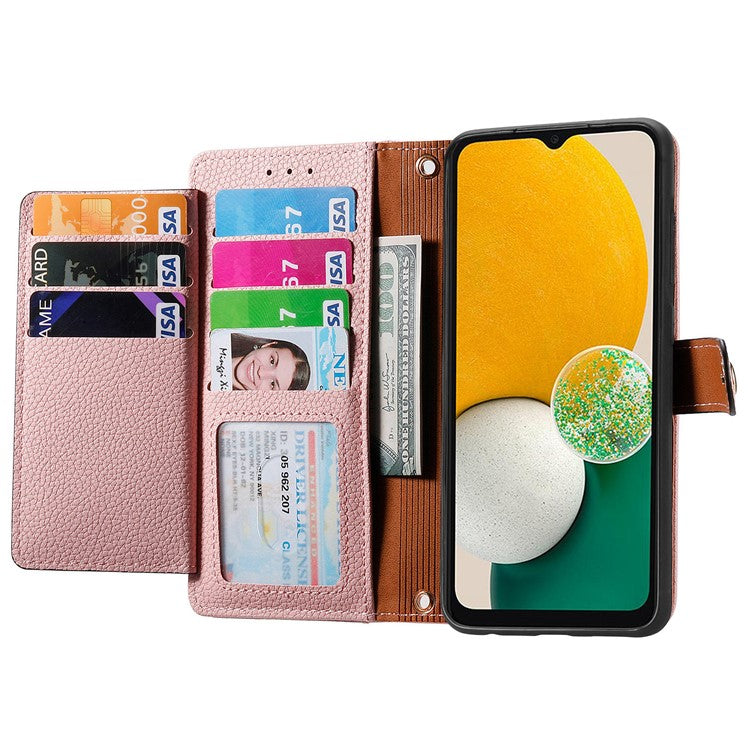 For Samsung Galaxy A13 5G Case RFID Blocking Leather Flip Phone Cover with Purse Card Holders - Pink