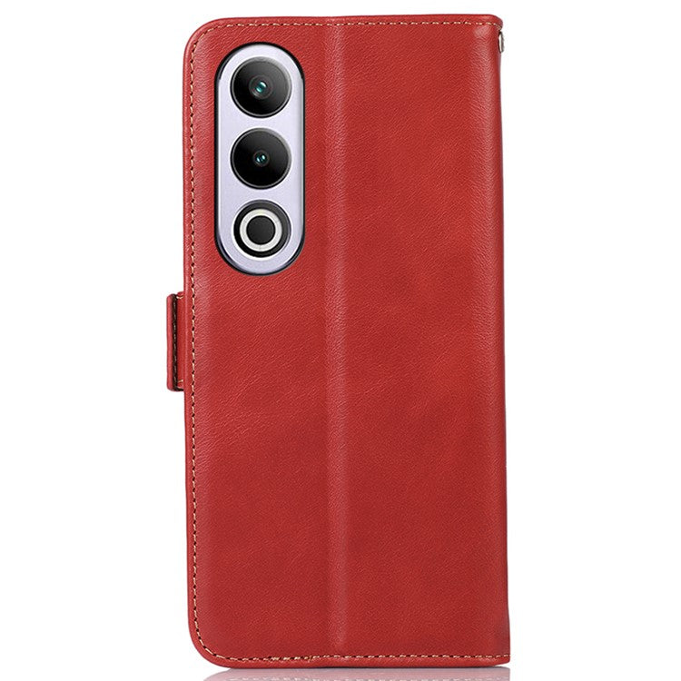 For OnePlus Nord CE4 5G / Oppo K12 Case Crazy Horse Texture Genuine Cow Leather Wallet Phone Cover - Red