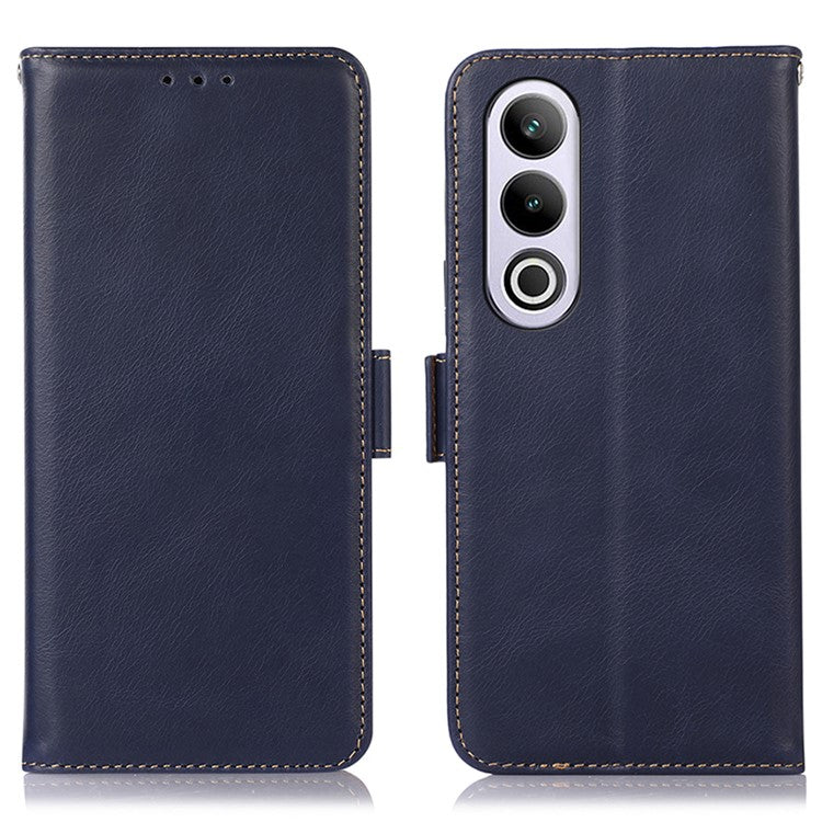 For OnePlus Nord CE4 5G / Oppo K12 Case Crazy Horse Texture Genuine Cow Leather Wallet Phone Cover - Blue