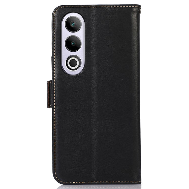 For OnePlus Nord CE4 5G / Oppo K12 Case Crazy Horse Texture Genuine Cow Leather Wallet Phone Cover - Black