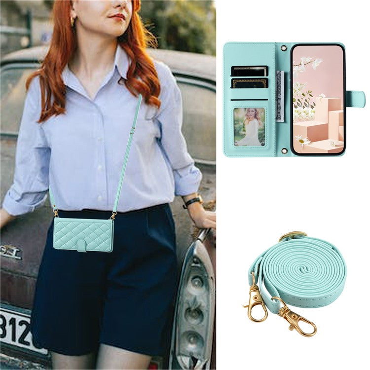 For Oppo A79 5G / A2 5G / OnePlus Nord N30 SE 5G Case Rhombus Grid Leather Crossbody Phone Cover - Mint Green