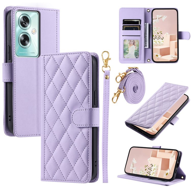 For Oppo A79 5G / A2 5G / OnePlus Nord N30 SE 5G Case Rhombus Grid Leather Crossbody Phone Cover - Purple