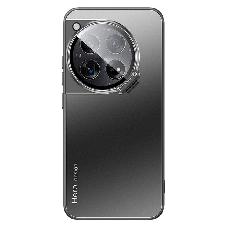 For OnePlus 12 5G Case Built-in Lens Film Hidden Kickstand Phone Cover Support Magnetic Car Mount - Black