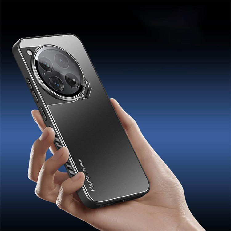 For OnePlus 12 5G Case Built-in Lens Film Hidden Kickstand Phone Cover Support Magnetic Car Mount - Black