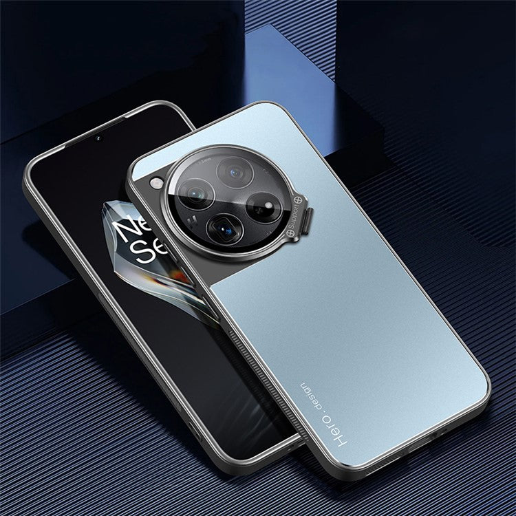 For OnePlus 12 5G Case Built-in Lens Film Hidden Kickstand Phone Cover Support Magnetic Car Mount - Blue