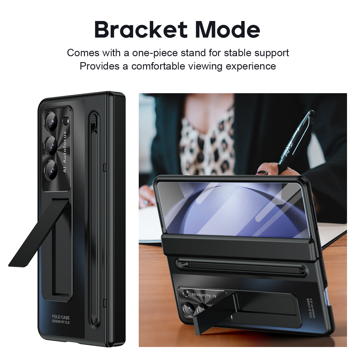 For Samsung Galaxy Z Fold6 5G Kickstand Case Hinge PC Phone Cover with Tempered Glass Film / Stylus - Black