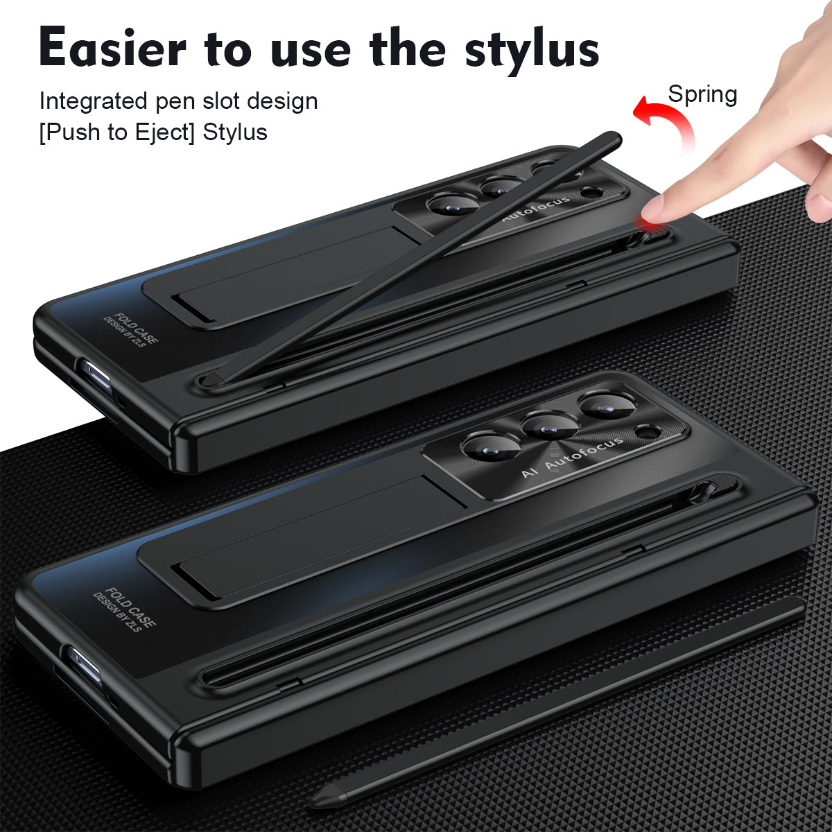 For Samsung Galaxy Z Fold6 5G Kickstand Case Hinge PC Phone Cover with Tempered Glass Film / Stylus - Black
