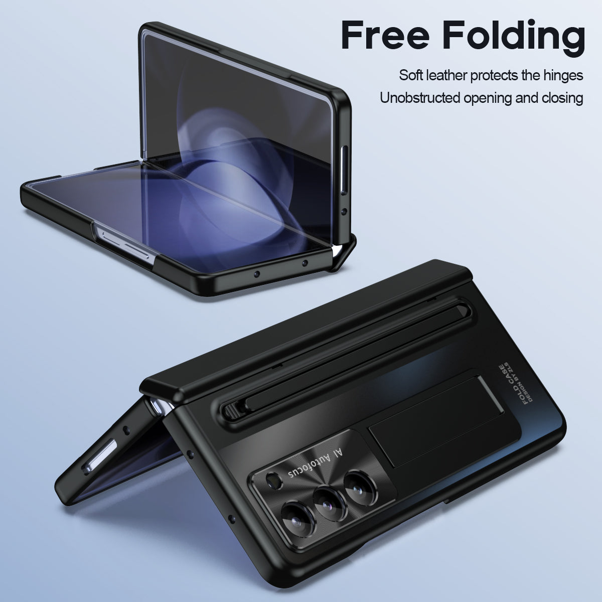 For Samsung Galaxy Z Fold6 5G Kickstand Case Hinge PC Phone Cover with Tempered Glass Film / Stylus - Black