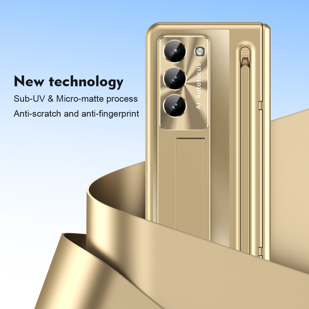 For Samsung Galaxy Z Fold6 5G Kickstand Case Hinge PC Phone Cover with Tempered Glass Film / Stylus - Gold