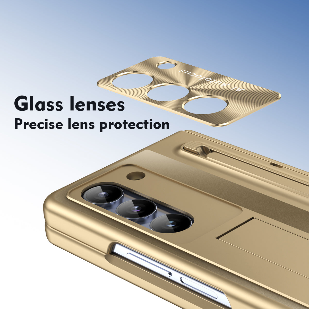 For Samsung Galaxy Z Fold6 5G Kickstand Case Hinge PC Phone Cover with Tempered Glass Film / Stylus - Gold