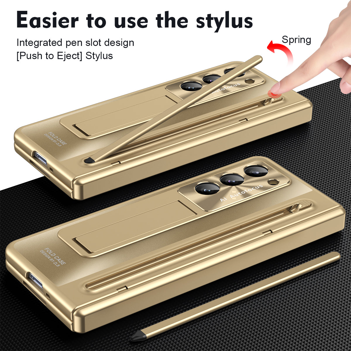 For Samsung Galaxy Z Fold6 5G Kickstand Case Hinge PC Phone Cover with Tempered Glass Film / Stylus - Gold