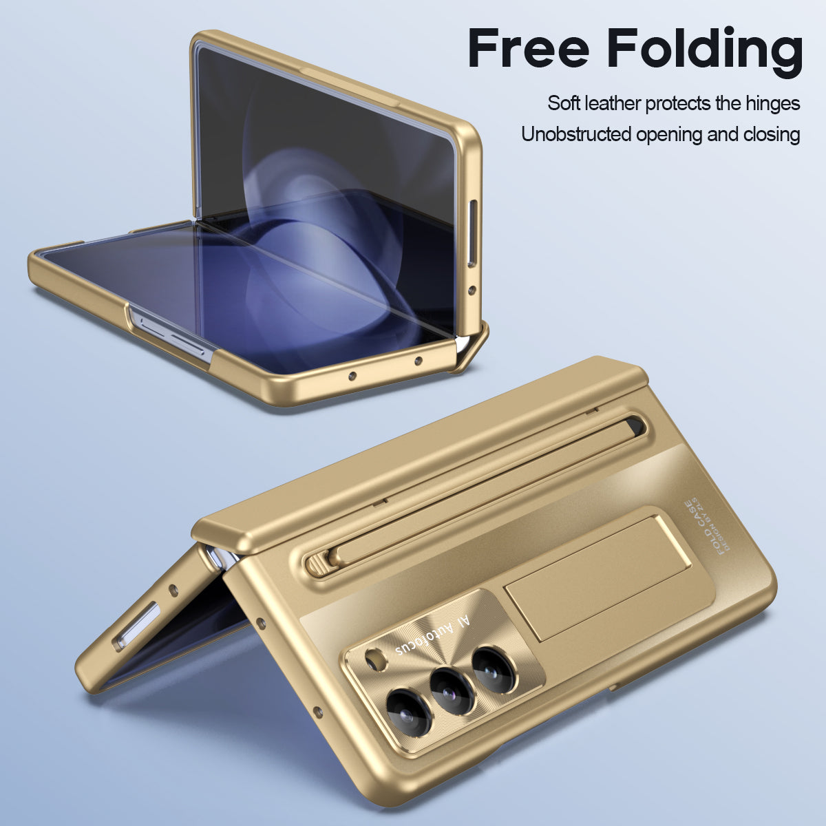 For Samsung Galaxy Z Fold6 5G Kickstand Case Hinge PC Phone Cover with Tempered Glass Film / Stylus - Gold