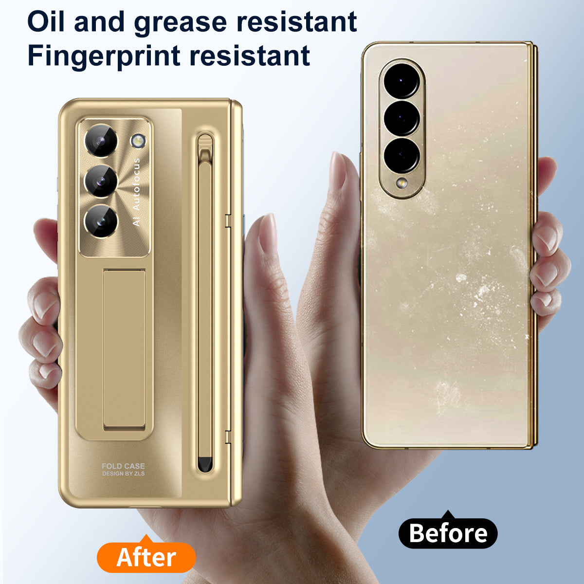For Samsung Galaxy Z Fold6 5G Kickstand Case Hinge PC Phone Cover with Tempered Glass Film / Stylus - Gold