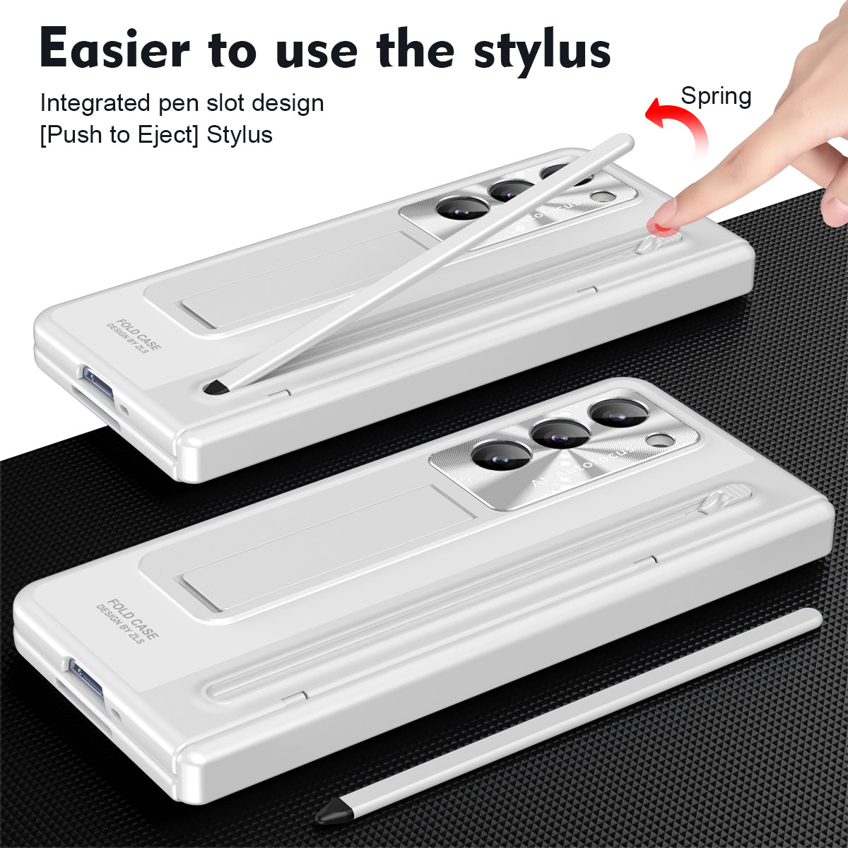 For Samsung Galaxy Z Fold6 5G Kickstand Case Hinge PC Phone Cover with Tempered Glass Film / Stylus - White
