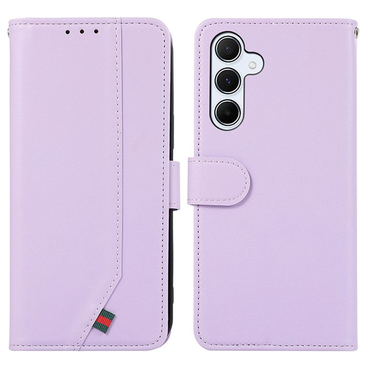 For Samsung Galaxy S25 / S24 Case Leather Splicing Design Phone Cover RFID Blocking Wallet - Purple