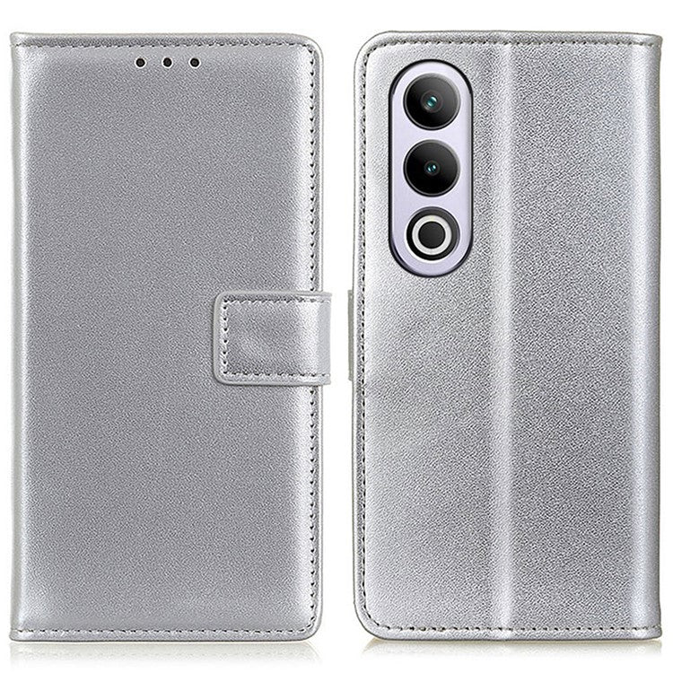 For OnePlus Nord CE4 5G Case PU Leather Phone Cover with Wallet Stand - Silver