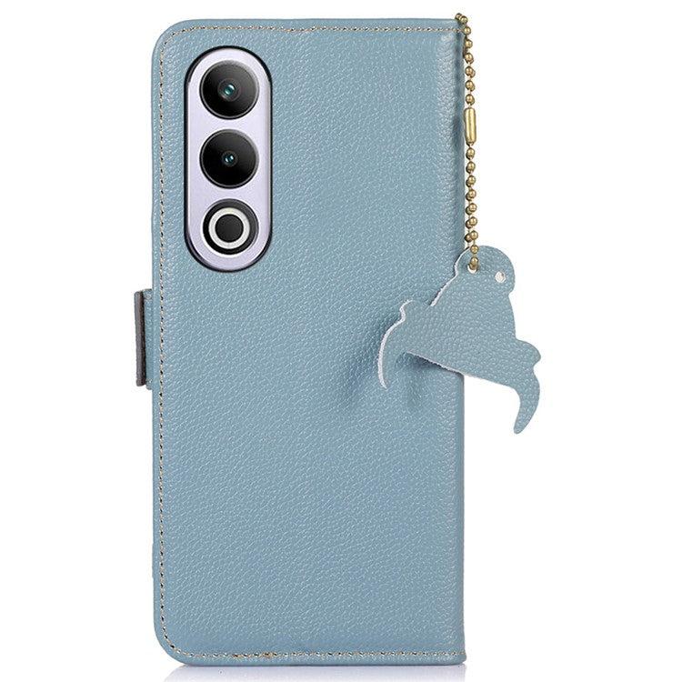 For OnePlus Nord CE4 5G Magnetic Case Genuine Cow Leather RFID Blocking Phone Cover - Blue