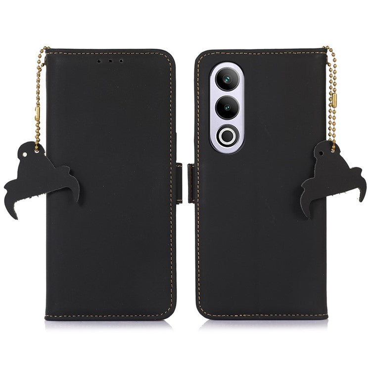 For OnePlus Nord CE4 5G Case Genuine Cow Leather Phone Cover Drop-Proof Wallet Cover - Black
