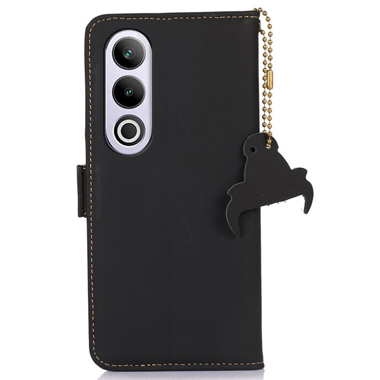 For OnePlus Nord CE4 5G Case Genuine Cow Leather Phone Cover Drop-Proof Wallet Cover - Black