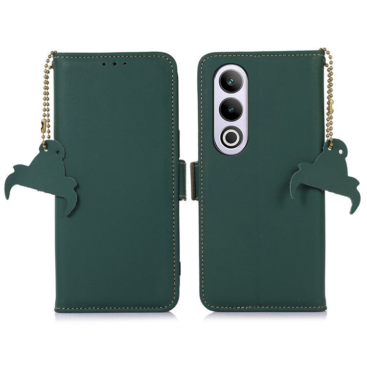 For OnePlus Nord CE4 5G Case Genuine Cow Leather Phone Cover Drop-Proof Wallet Cover - Green
