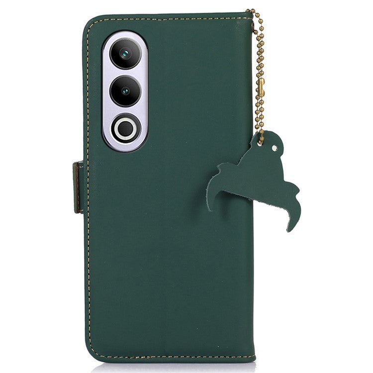 For OnePlus Nord CE4 5G Case Genuine Cow Leather Phone Cover Drop-Proof Wallet Cover - Green