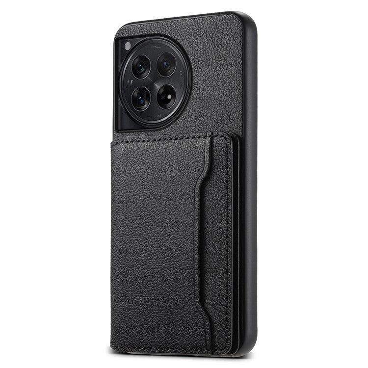For OnePlus 12 5G Case Calf Texture PU Leather Card Slots Phone Cover - Black