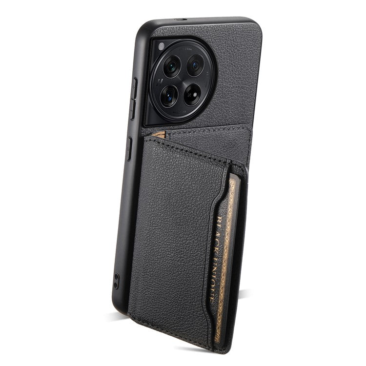 For OnePlus 12 5G Case Calf Texture PU Leather Card Slots Phone Cover - Black