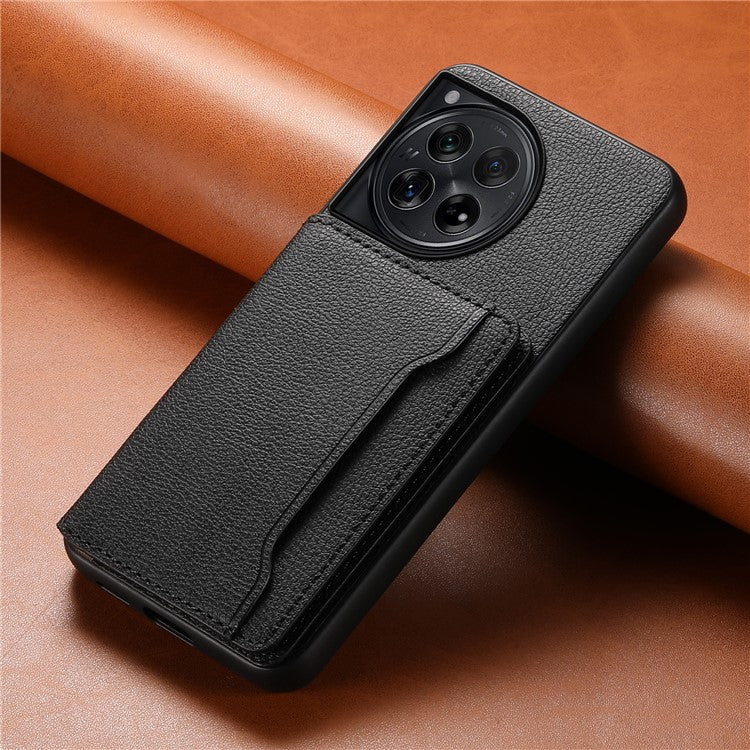 For OnePlus 12 5G Case Calf Texture PU Leather Card Slots Phone Cover - Black