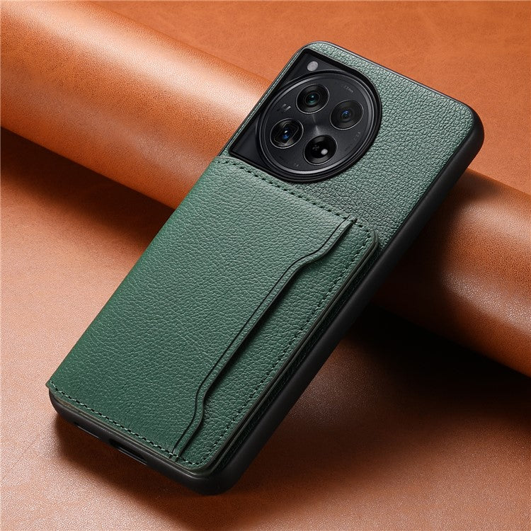 For OnePlus 12 5G Case Calf Texture PU Leather Card Slots Phone Cover - Green