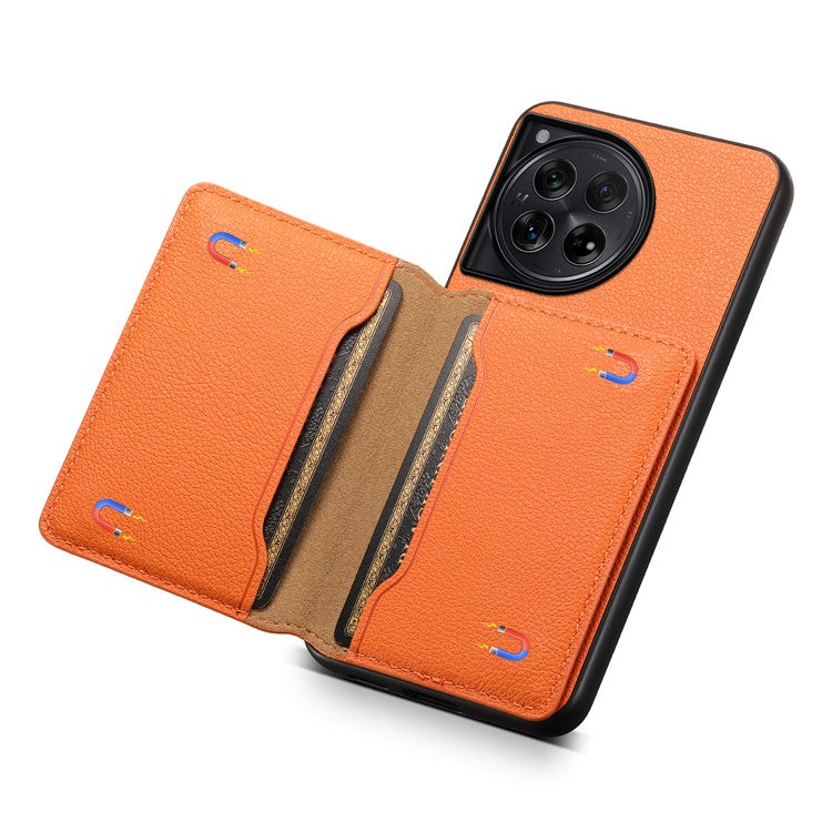 For OnePlus 12 5G Case Calf Texture PU Leather Card Slots Phone Cover - Orange