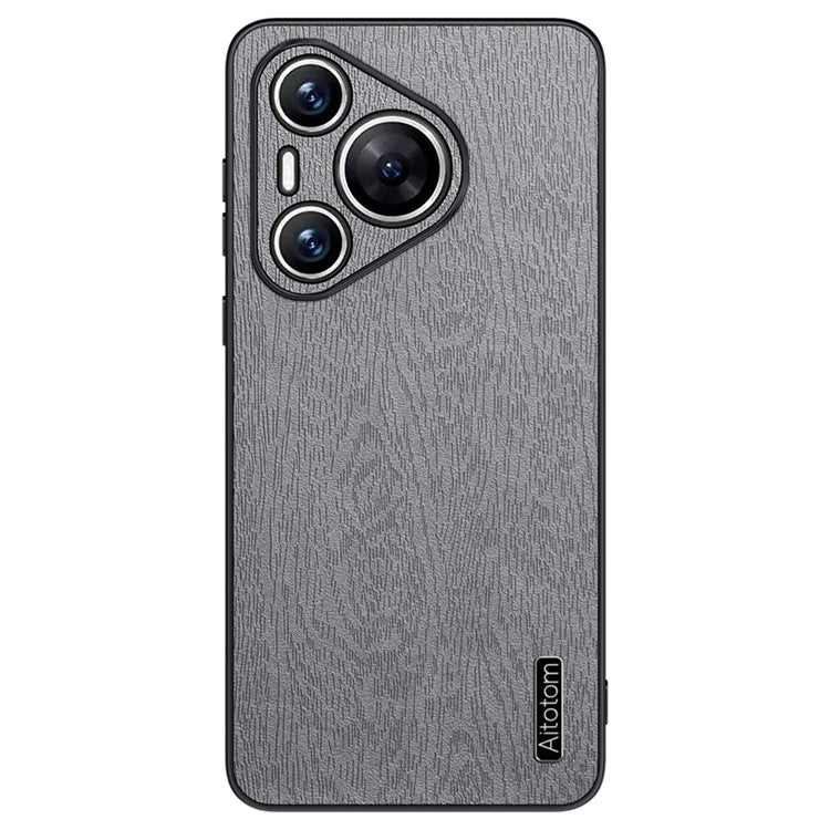 For Huawei Pura 70 Phone Case Wood Texture Leather Coating PC+TPU Hybrid Shell - Grey
