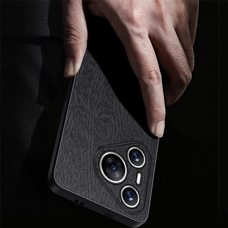 For Huawei Pura 70 Phone Case Wood Texture Leather Coating PC+TPU Hybrid Shell - Grey