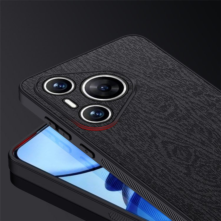 For Huawei Pura 70 Phone Case Wood Texture Leather Coating PC+TPU Hybrid Shell - Grey