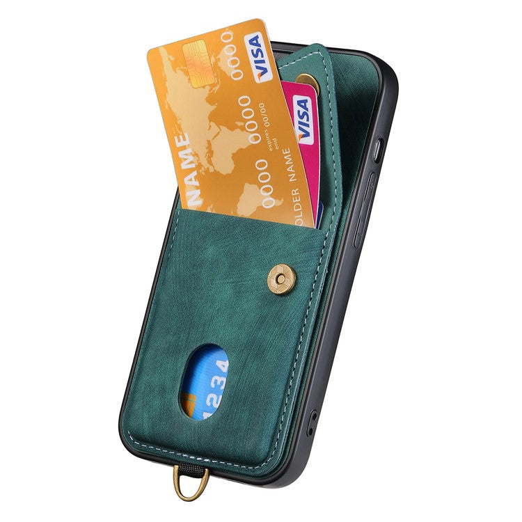 D1 For Samsung Galaxy M15 5G Retro Card Holder Case PU+TPU Phone Cover with Kickstand - Green